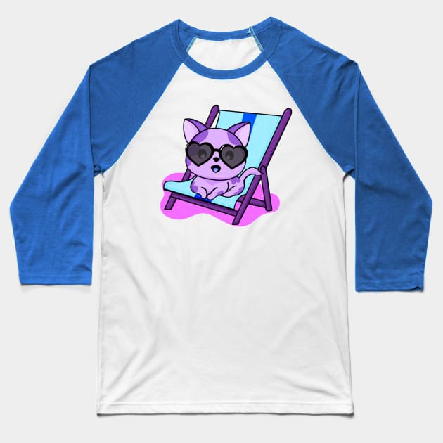 Purple Beach Dog Baseball T-Shirt by Midnight Pixels